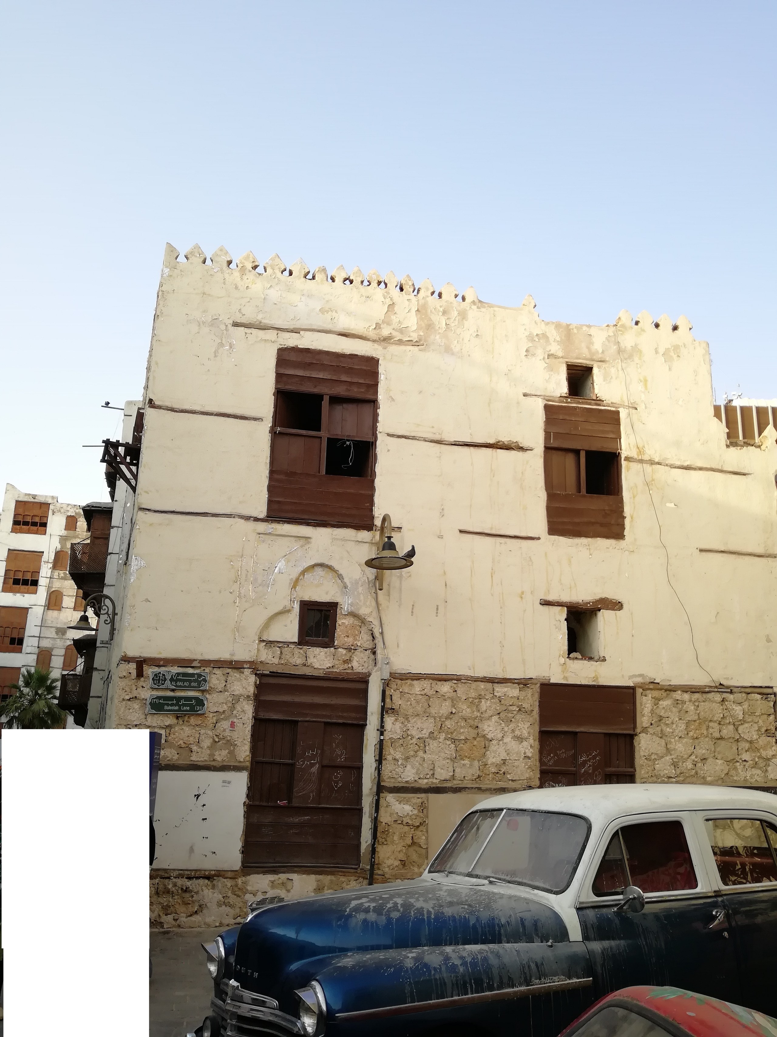 Tall coral houses with wooden balconies in Al-Balad, Jeddah